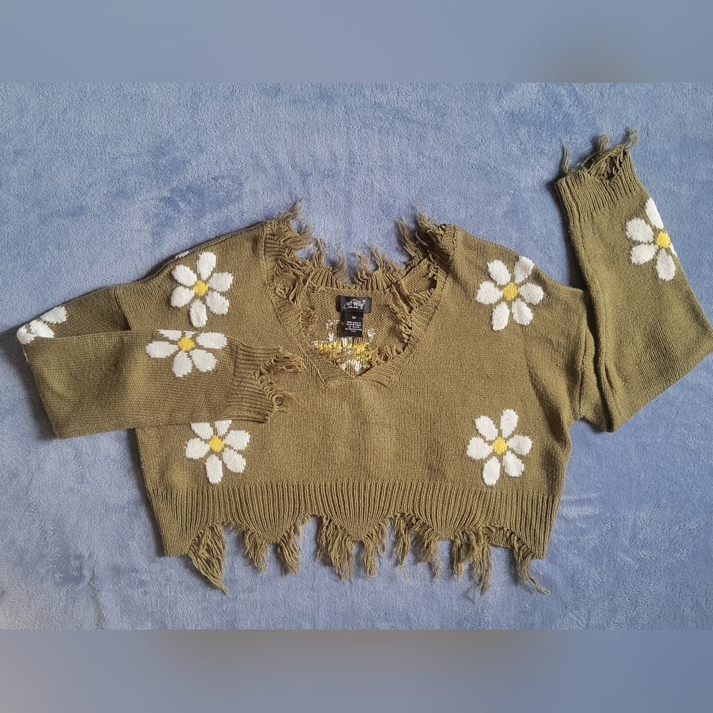 Just Polly Distressed Crop Sweater